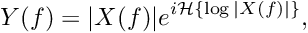 \[ Y(f) = |X(f)| e^{i \mathcal{H}\left\{\log|X(f)|\right\}}, \]